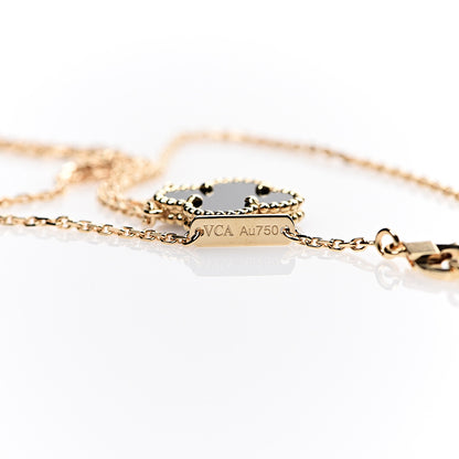 Van Cleef & Arpels 18K Yellow Gold Black Onyx Vintage Alhambra Pendant Necklace 6 of 7
