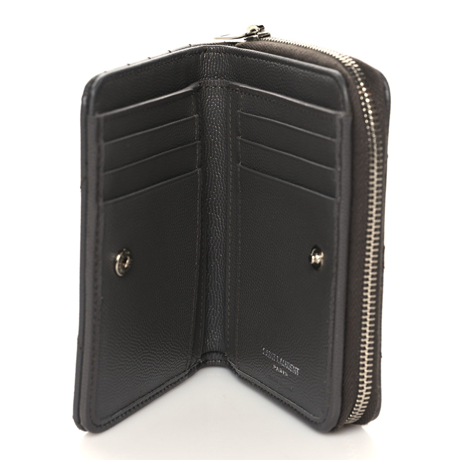 Saint Laurent Grain De Poudre Matelasse Chevron Monogram Compact Zip Around Wallet Earth 5 of 8