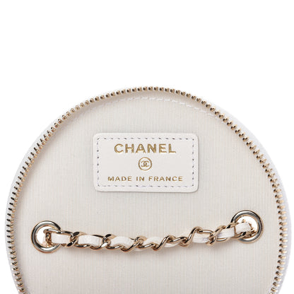 Chanel Lambskin Quilted Round Small Vanity Case With Chain White Black 6 of 9