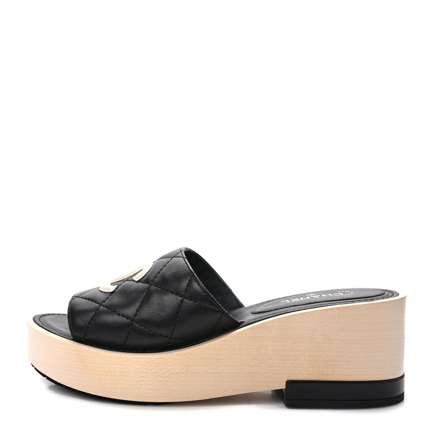 Chanel Lambskin CC Mule Sandals 37 Black Beige 1 of 9