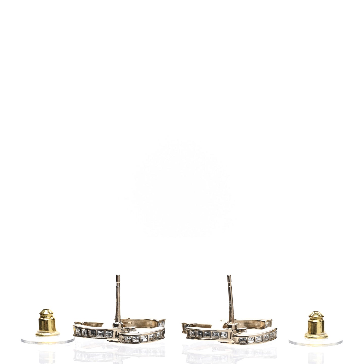 Metal Baguette Crystal CC Earrings Gold