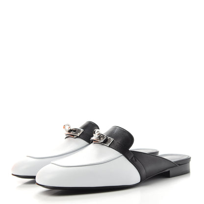 Hermes Goatskin Bi-Color Oz Mules 37.5 White Black 3 of 10