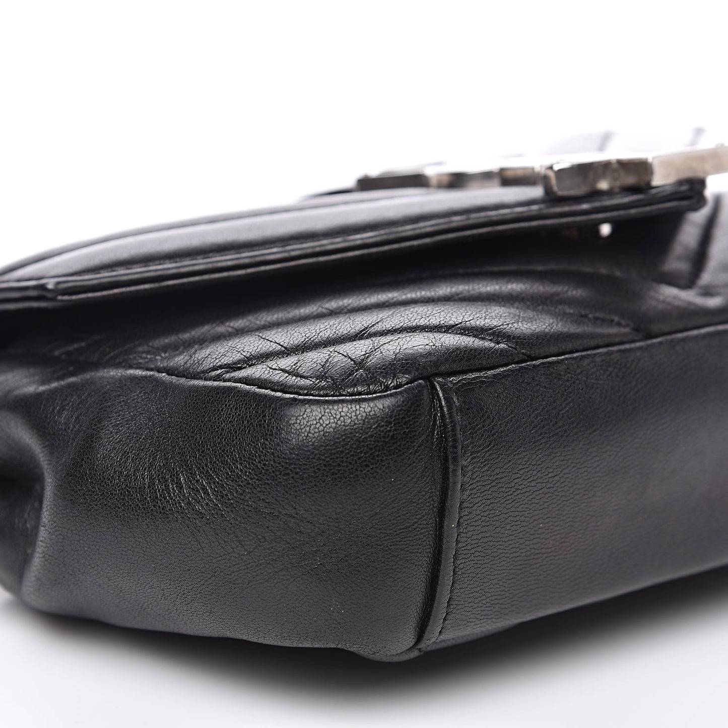 Grained Calfskin Matelasse Chevron Monogram Classic Baby Chain Bag Black