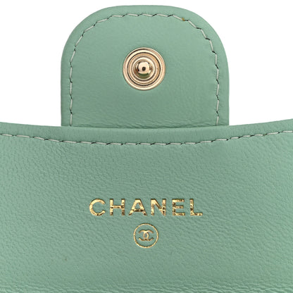 Chanel Lambskin Quilted Flap Card Holder Wallet Green 6 of 9