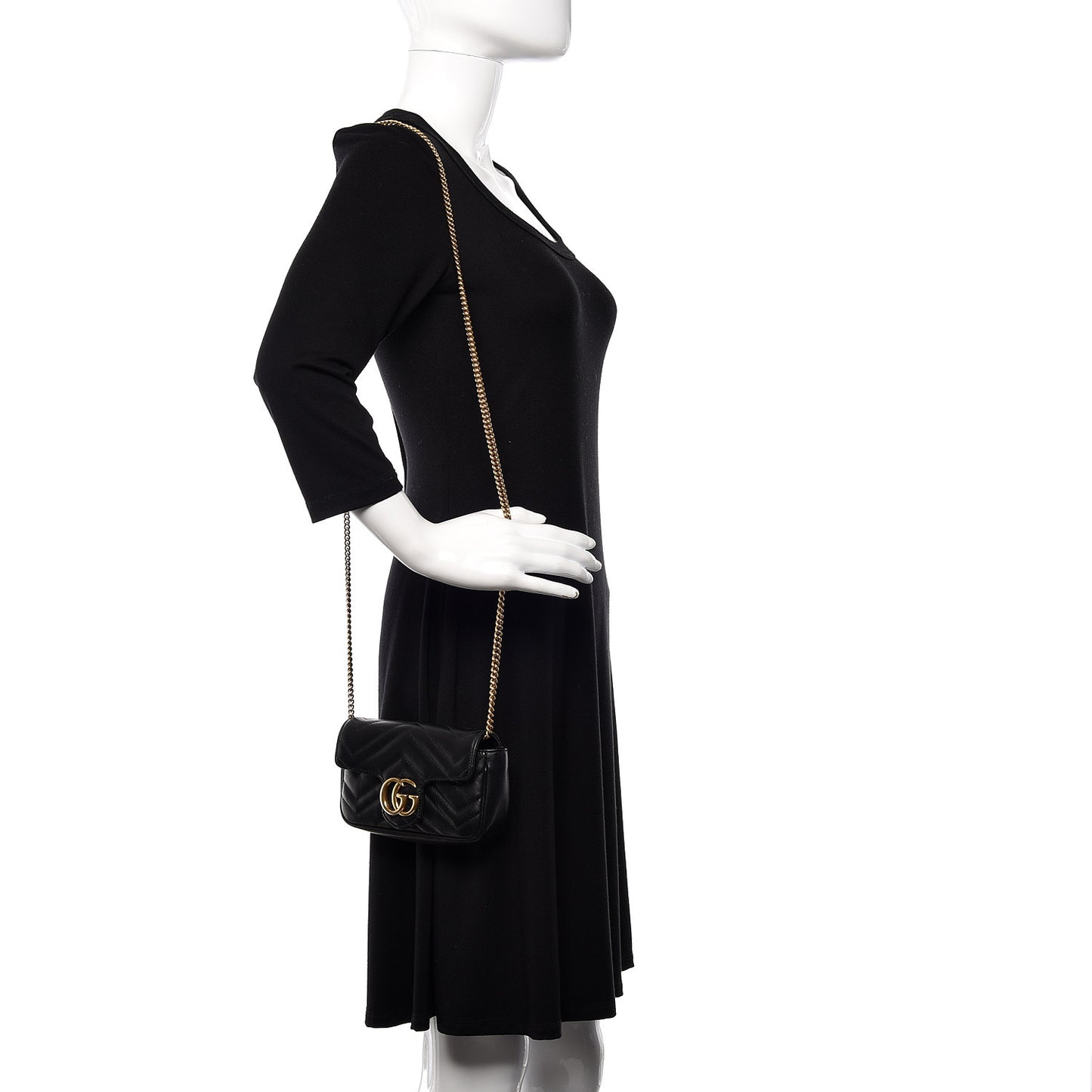 Calfskin Matelasse Super Mini GG Marmont Shoulder Bag Black