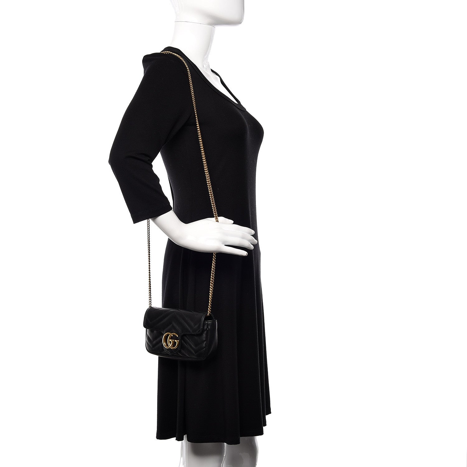 Gucci Calfskin Matelasse Super Mini GG Marmont Shoulder Bag Black 2 of 14