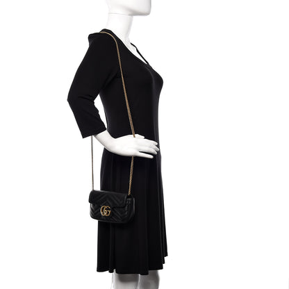 Gucci Calfskin Matelasse Super Mini GG Marmont Shoulder Bag Black 2 of 14