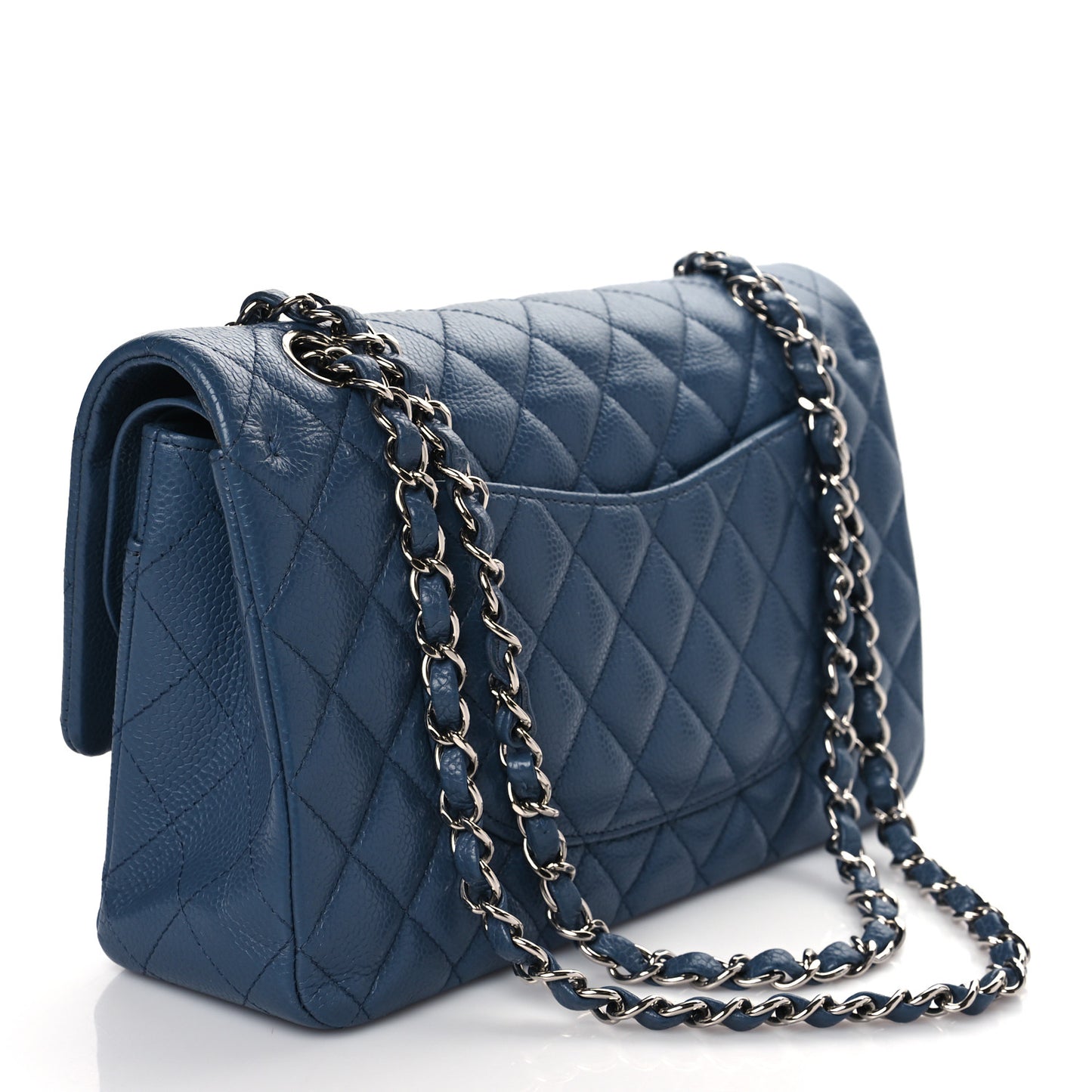 Caviar Quilted Medium Double Flap Blue