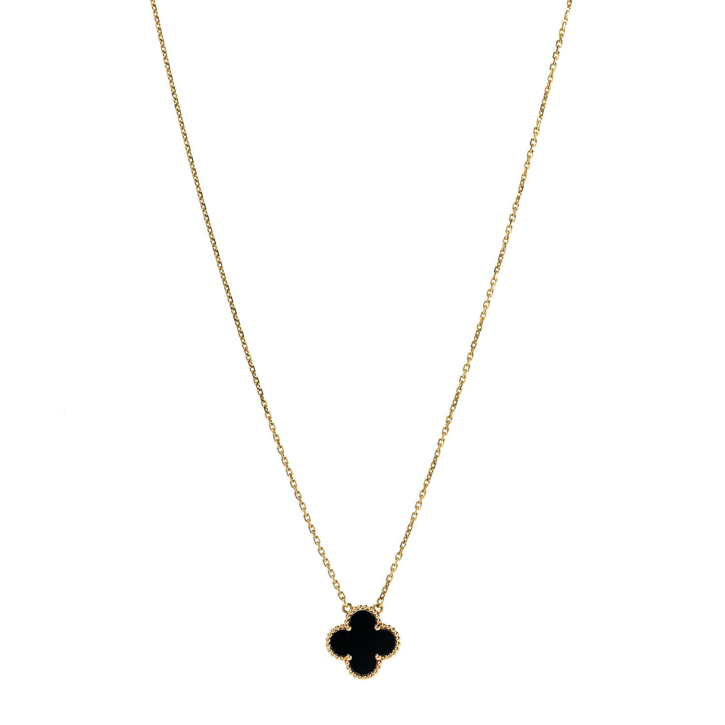 18K Yellow Gold Black Onyx Vintage Alhambra Pendant Necklace