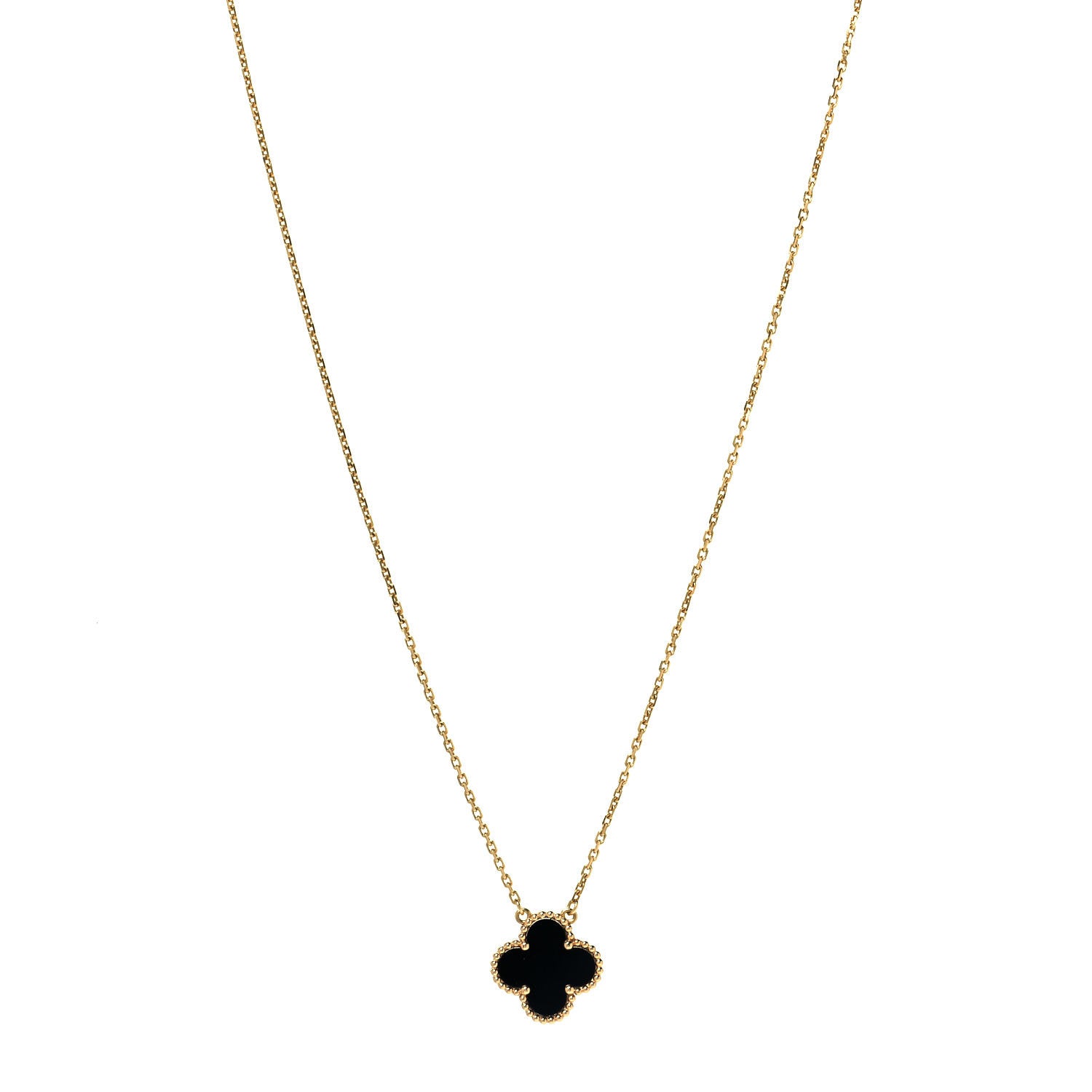 Van Cleef & Arpels 18K Yellow Gold Black Onyx Vintage Alhambra Pendant Necklace 3 of 5