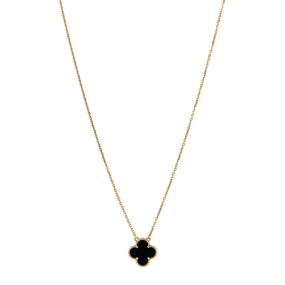 Van Cleef & Arpels 18K Yellow Gold Black Onyx Vintage Alhambra Pendant Necklace 3 of 5