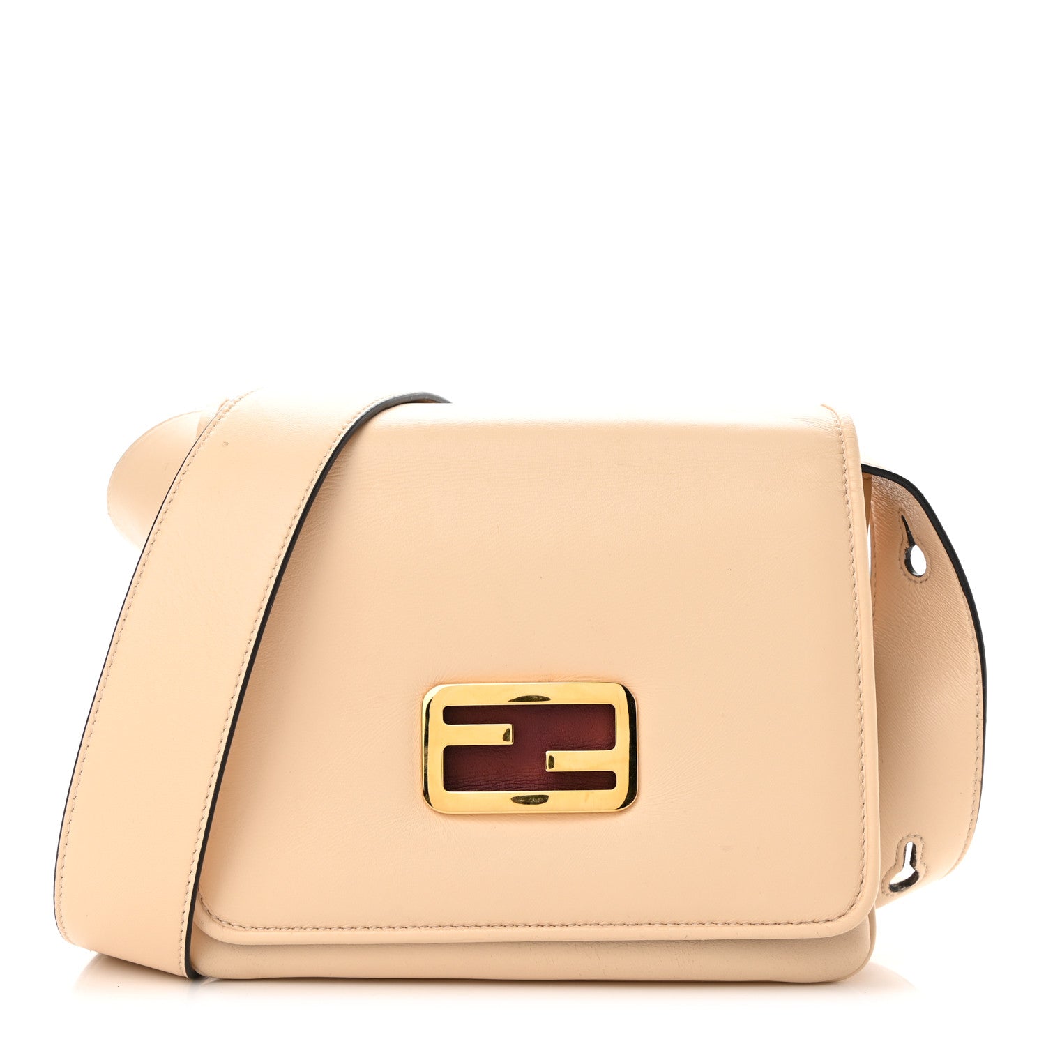 Fendi Shiny Nappa Small ID Shoulder Bag Papiro Rosso Scuro Miele Scuro 1 of 16