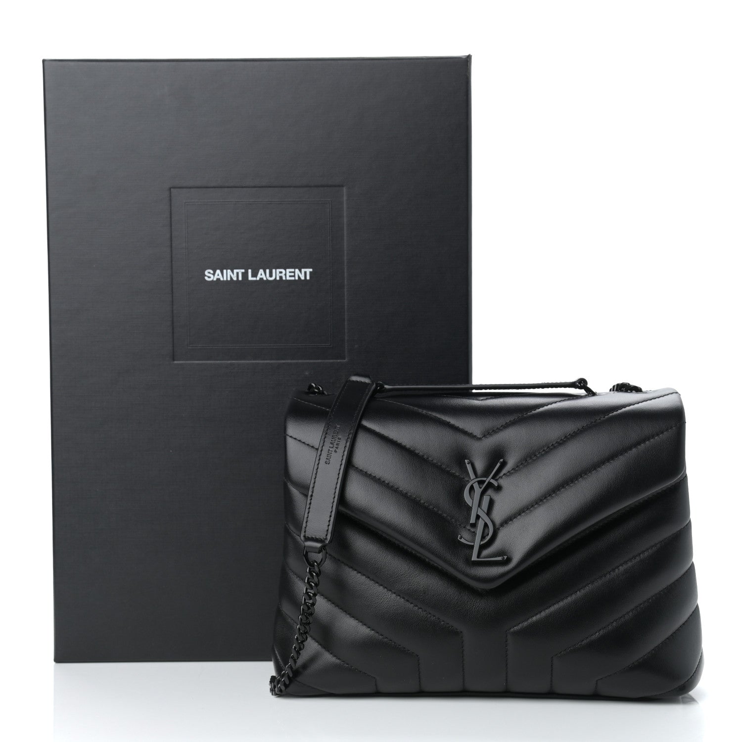Saint Laurent Calfskin Y Quilted Monogram Small Loulou Chain Satchel Black 11 of 11