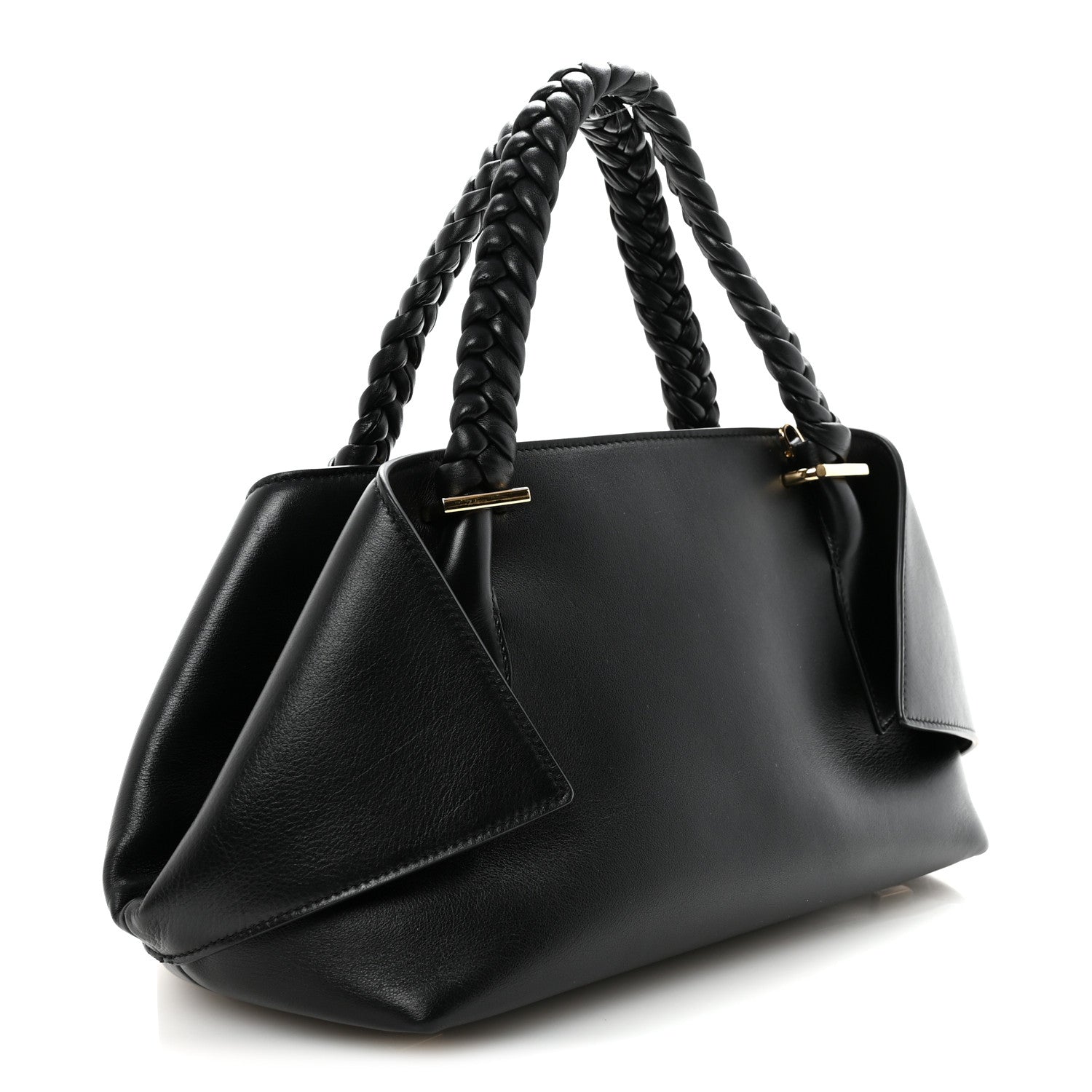 Salvatore Ferragamo Calfskin Braided Small Blossom Top Handle Bag Black 3 of 9