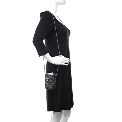Chanel Tweed Mini Bucket Drawstring Bag Black Silver 2 of 11