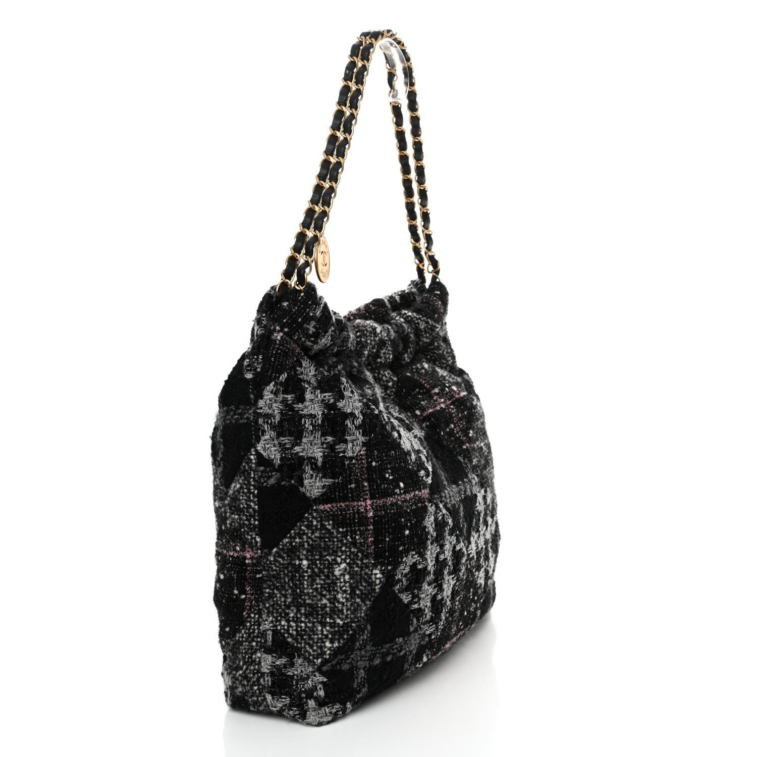 Chanel Tweed Patchwork Quilted Chanel 22 Black Grey Pink 4 of 11