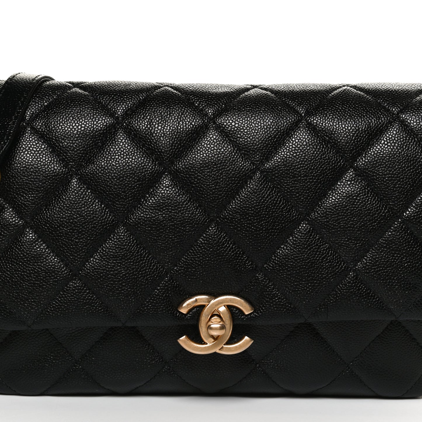Shiny Caviar Quilted Large Chain Melody Flap Black
