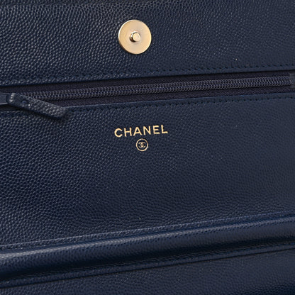 Chanel Caviar Quilted Crystal CC Wallet On Chain WOC Navy 6 of 12
