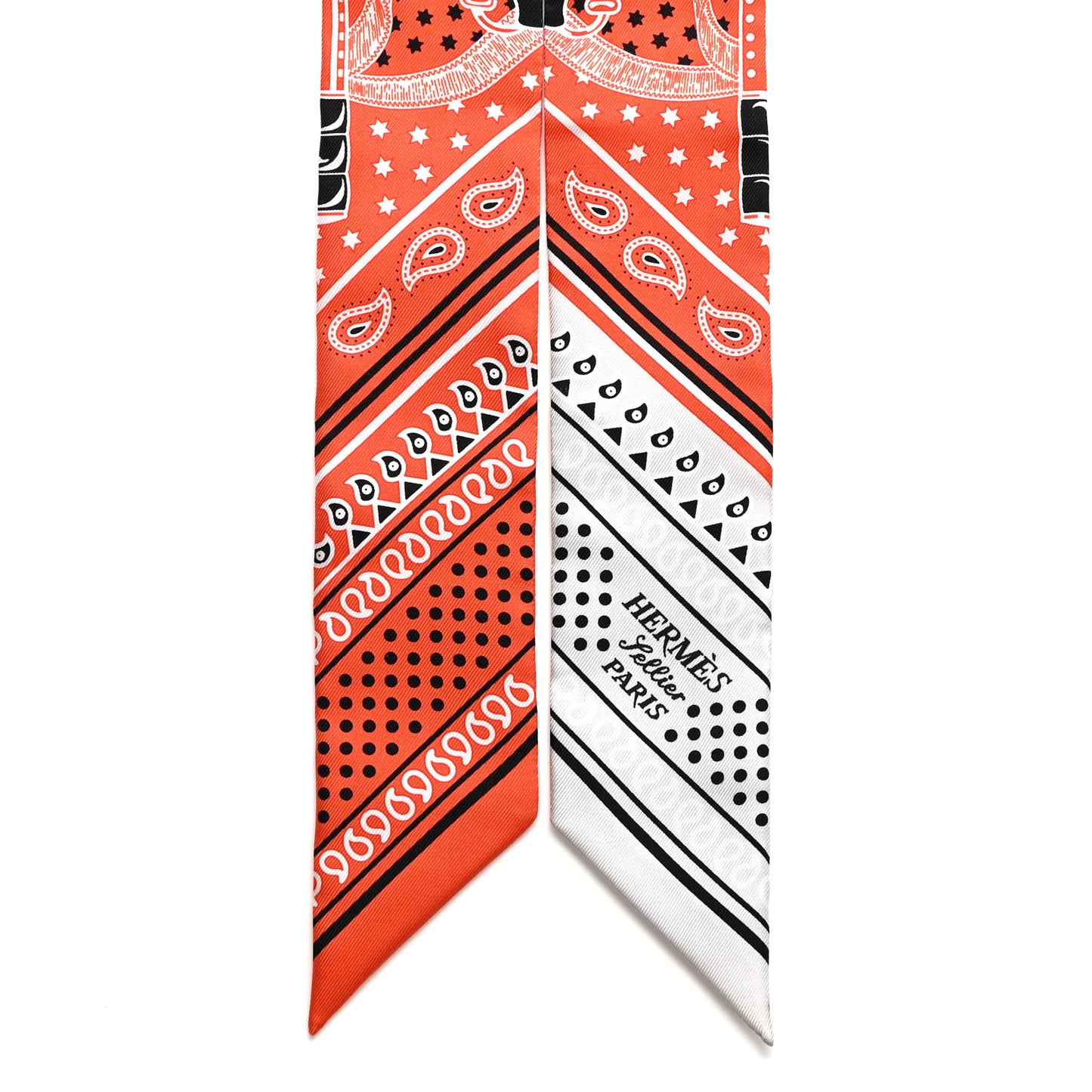 Silk Eperon D'Or Bandana Twilly Vermillon Gris Perle