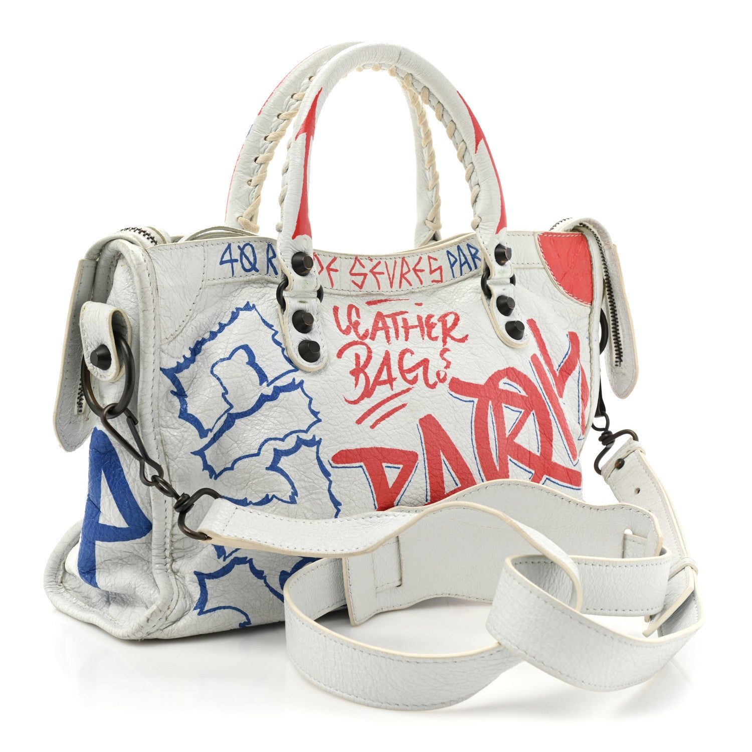 Balenciaga Agneau Graffiti All Over Classic Hardware S City White Bleu Rouge 4 of 16