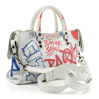 Balenciaga Agneau Graffiti All Over Classic Hardware S City White Bleu Rouge 4 of 16