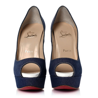 Christian Louboutin Denim Lady Peep Spikes 150 Pumps 37.5 Blue Arancio 2 of 9