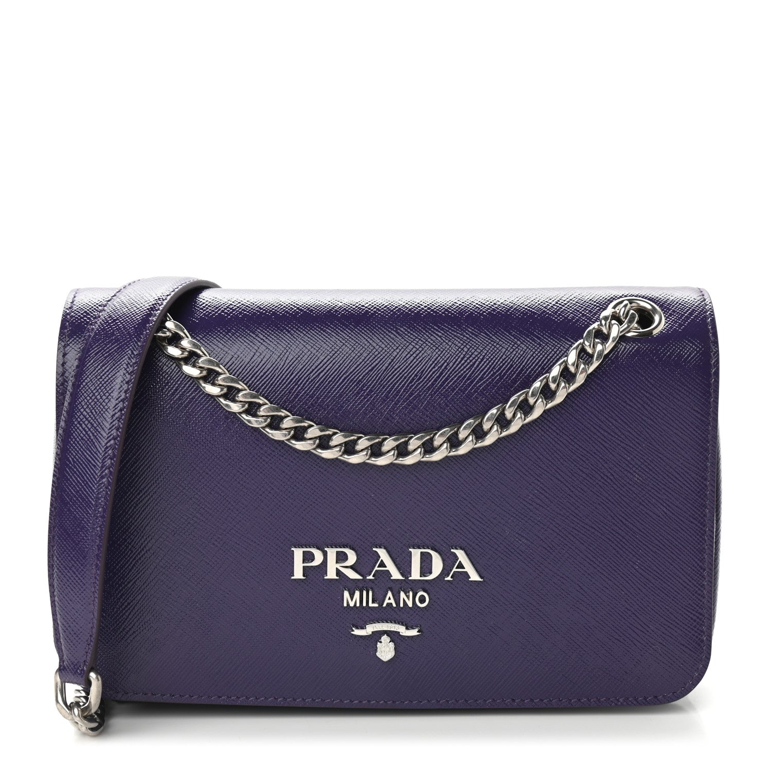 Prada Saffiano Vernice Flap Chain Crossbody Bag Viola 1 of 9