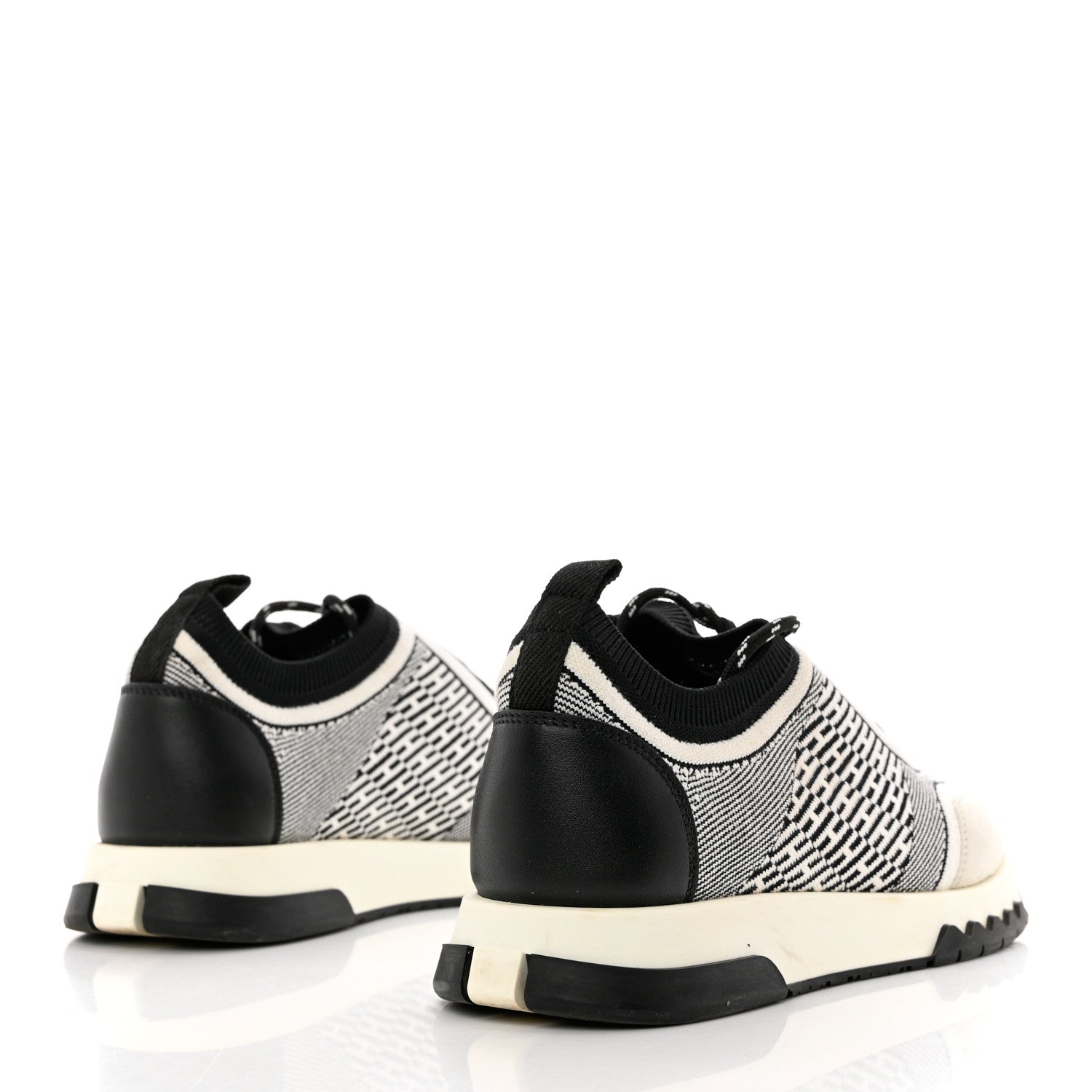 Hermes Knit Bi-Color Womens Addict Sneakers 37.5 Black White 4 of 8