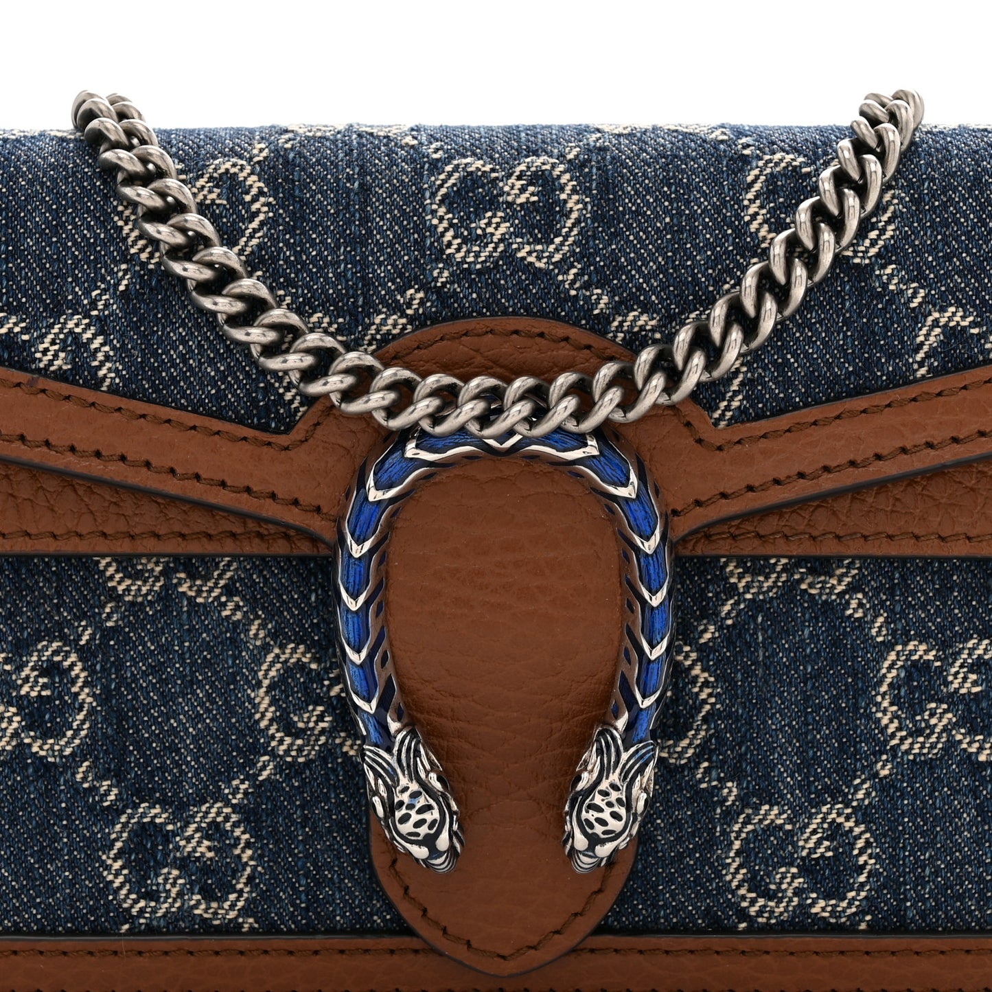 New Denim GG Monogram Dollar Calfskin Enamel Super Mini Dionysus Shoulder Bag Blue Tea Cuir Epilog Electric Blue