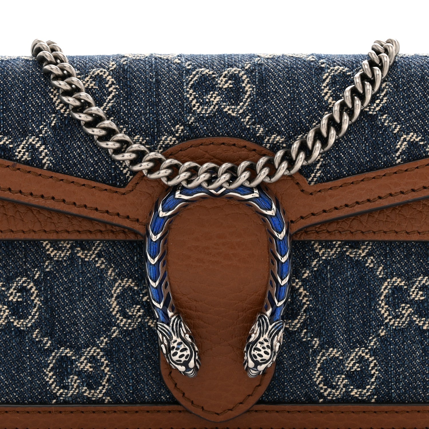 Gucci New Denim GG Monogram Dollar Calfskin Enamel Super Mini Dionysus Shoulder Bag Blue Tea Cuir Epilog Electric Blue 7 of 11