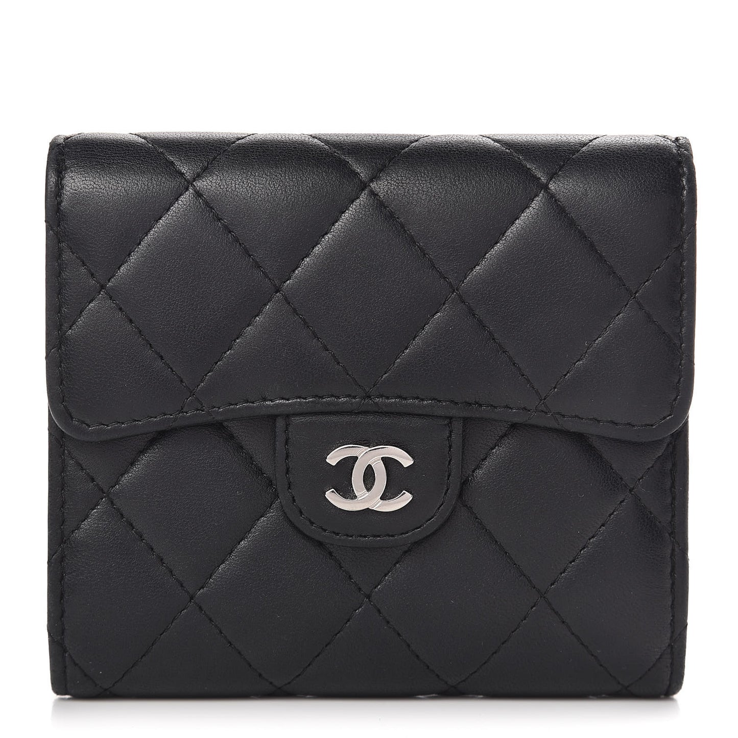 Lambskin Quilted Small Compact Wallet Black