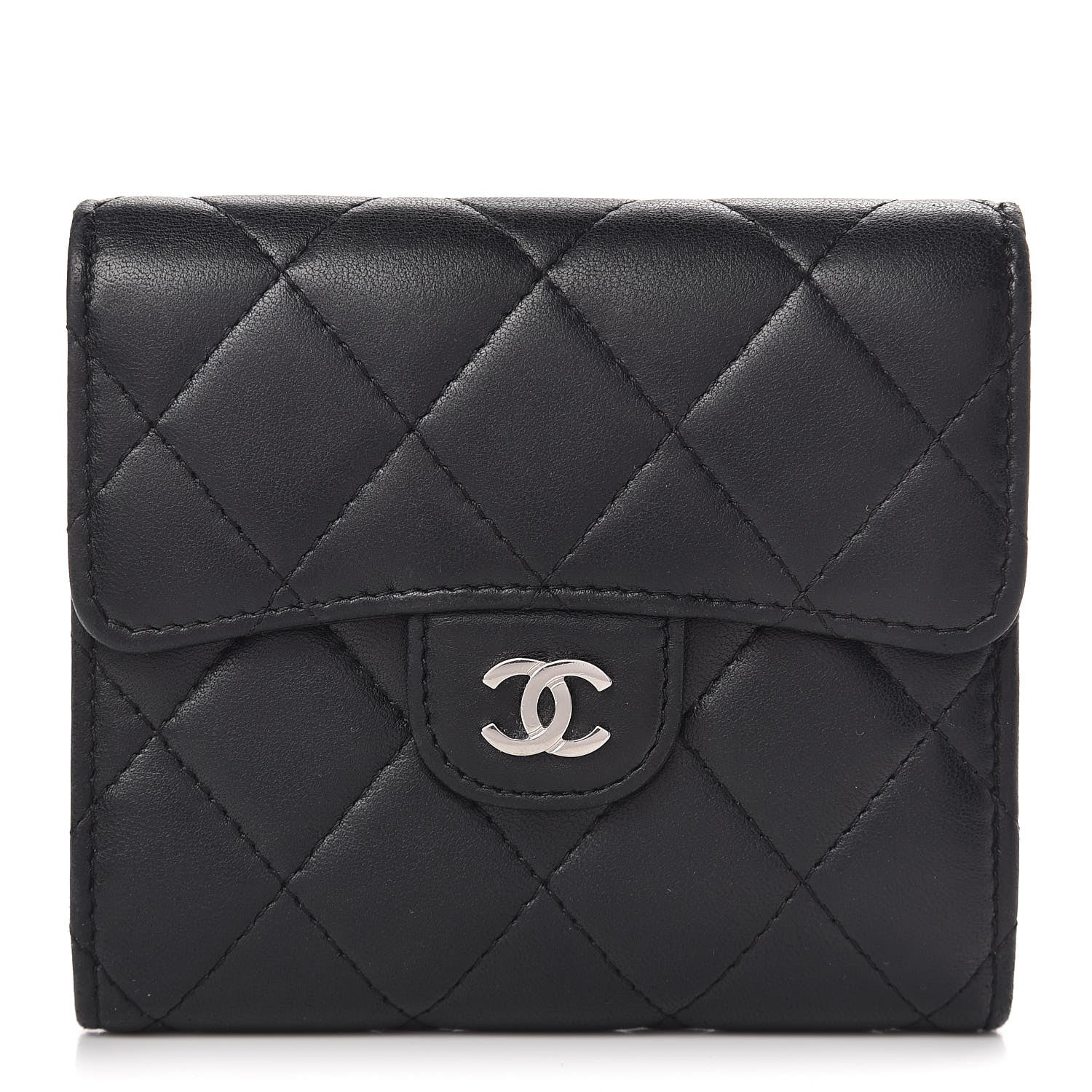 Chanel Lambskin Quilted Small Compact Wallet Black 1 of 8