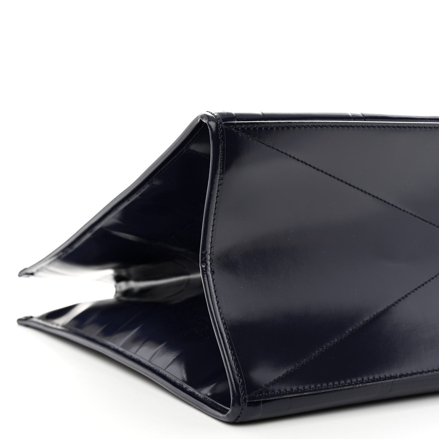 Patent Calfskin Denny Check Embossed Tote Charcoal Blue