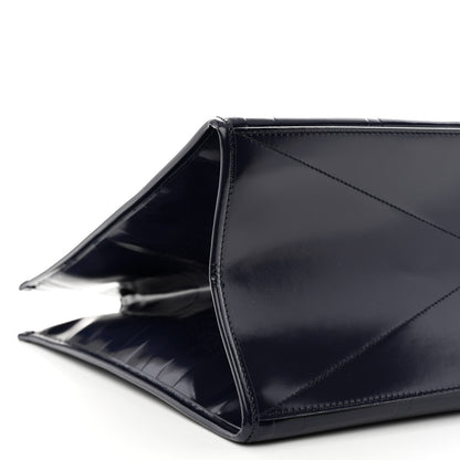 Burberry Patent Calfskin Denny Check Embossed Tote Charcoal Blue 9 of 14