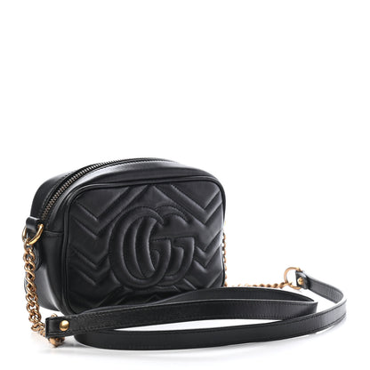 Gucci Calfskin Matelasse Mini GG Marmont Chain Shoulder Bag Black 3 of 10