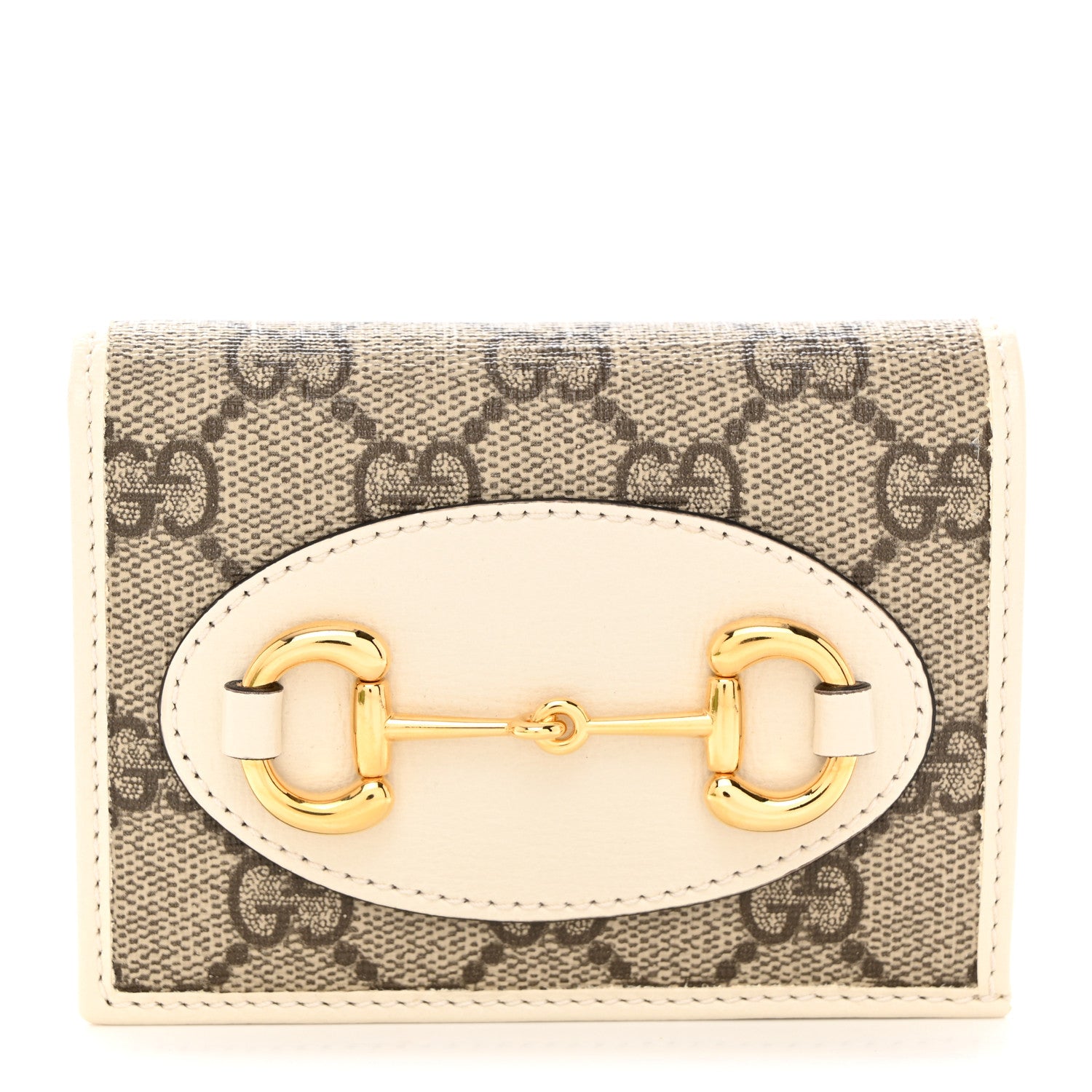 Gucci GG Supreme Monogram Azalea Calfskin Horsebit 1955 Card Case Wallet Beige Ebony Mystic White 1 of 8
