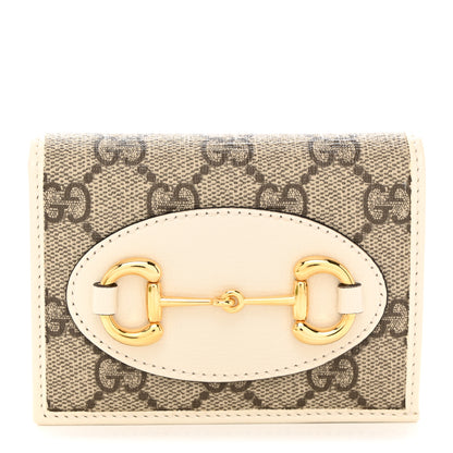 Gucci GG Supreme Monogram Azalea Calfskin Horsebit 1955 Card Case Wallet Beige Ebony Mystic White 1 of 8