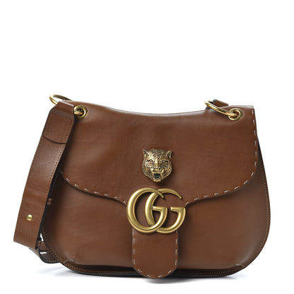 Gucci Calfskin Feline GG Marmont Flap Shoulder Bag Cuir 1 of 9