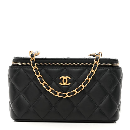 Chanel Lambskin Quilted Pearl Crush Small Vanity Case With Chain Black 1 of 13