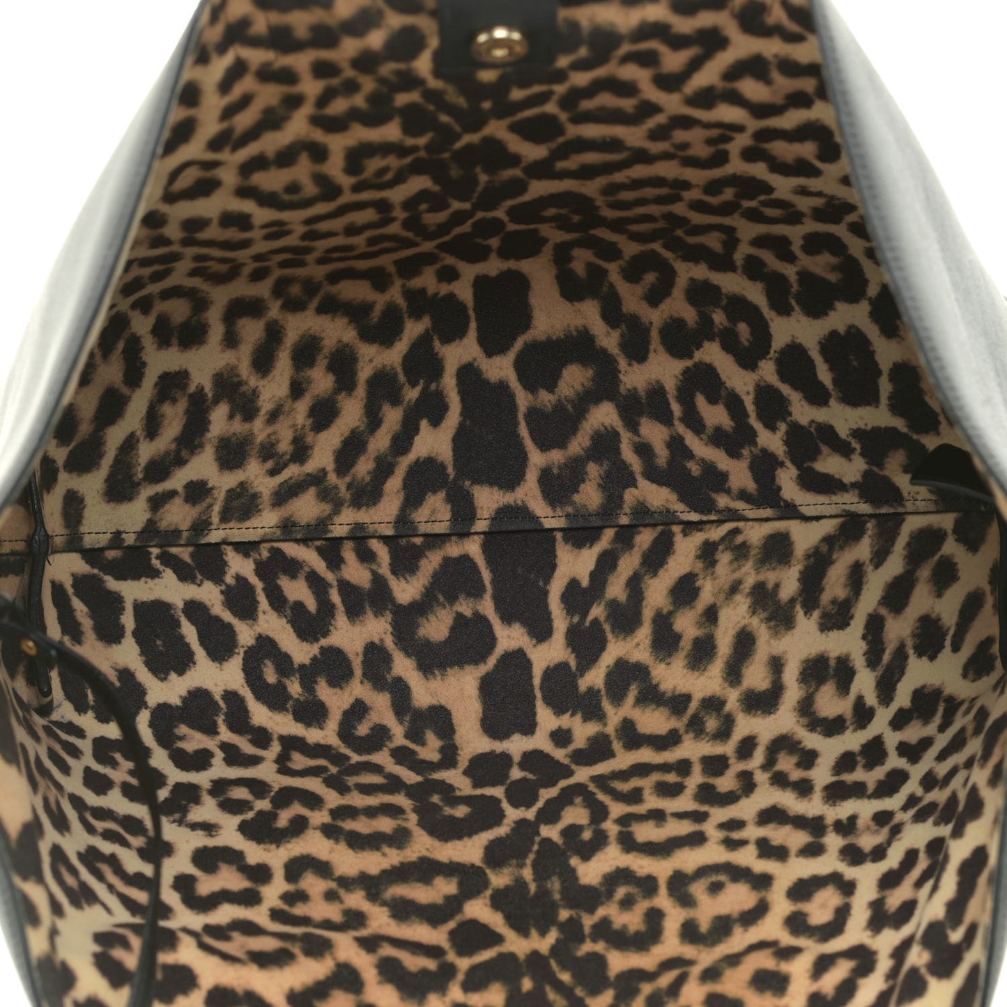 Calfskin Large Leopard Print Shopping Tote Black