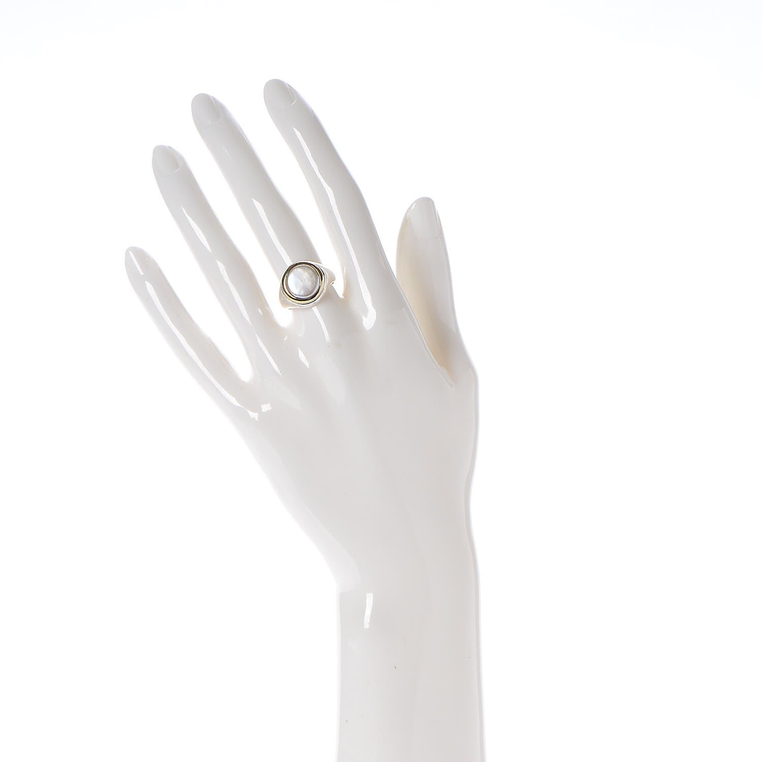 Tiffany Sterling Silver 18K Yellow Gold Mother of Pearl Signet Ring 5.5 2 of 12