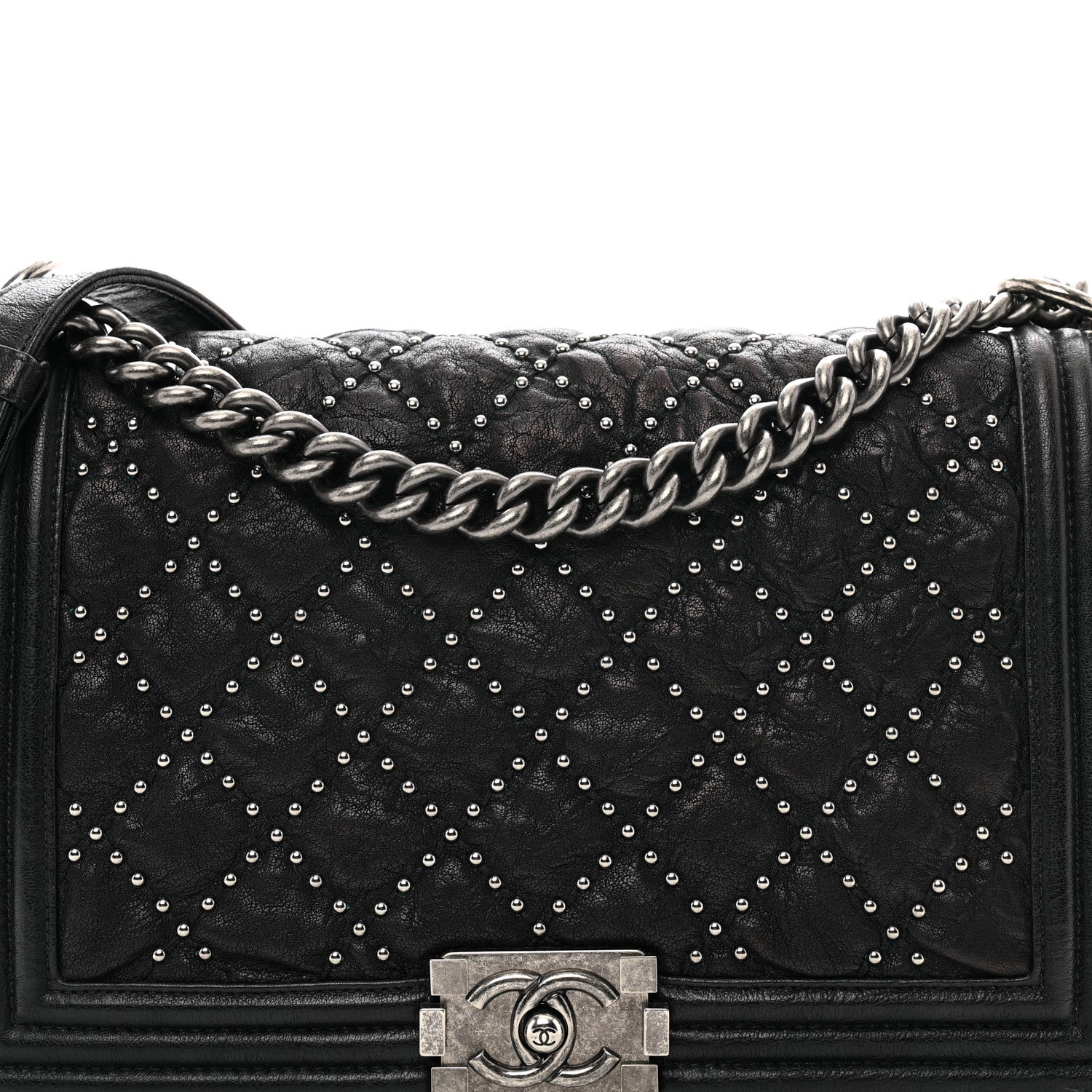 Chanel Crumpled Lambskin New Medium Studded Boy Flap Black 5 of 10