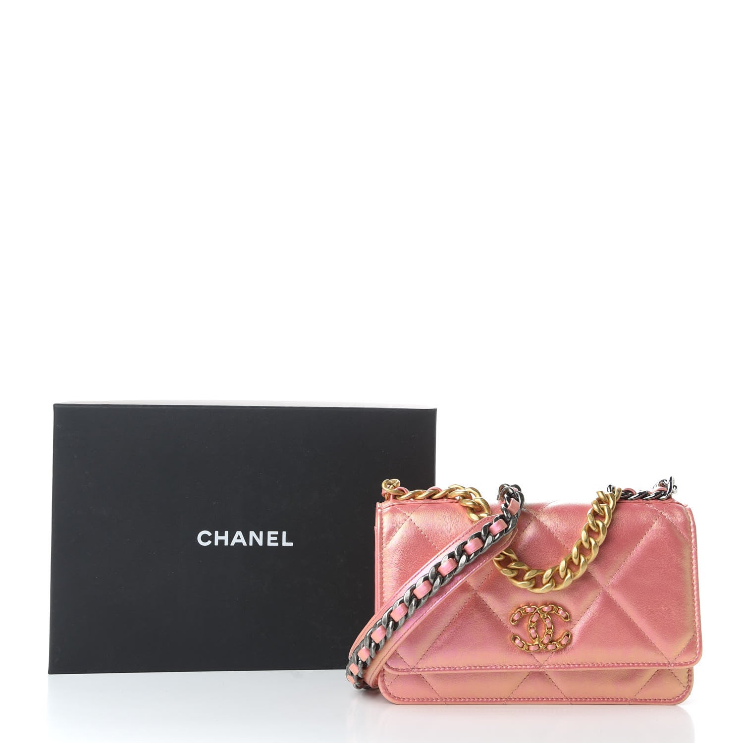 Chanel Iridescent Calfskin Quilted 19 Wallet On Chain WOC Pink 10 of 10