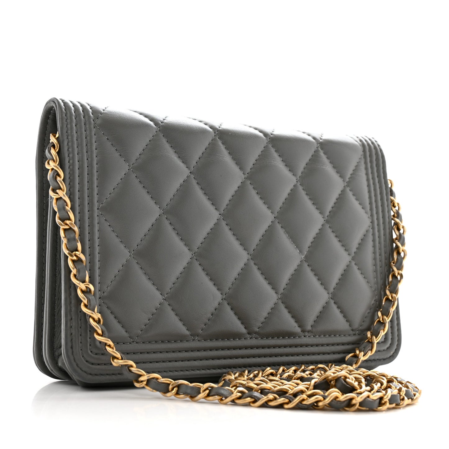 Lambskin Quilted Boy Wallet On Chain WOC Grey