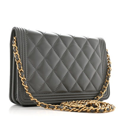 Chanel Lambskin Quilted Boy Wallet On Chain WOC Grey 3 of 18