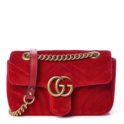 Gucci Velvet Matelasse Mini GG Marmont Shoulder Bag Hibiscus Red 1 of 12