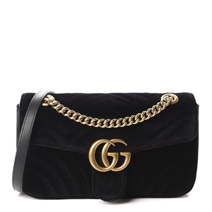 Gucci Velvet Matelasse Small GG Marmont Shoulder Bag Black 1 of 10