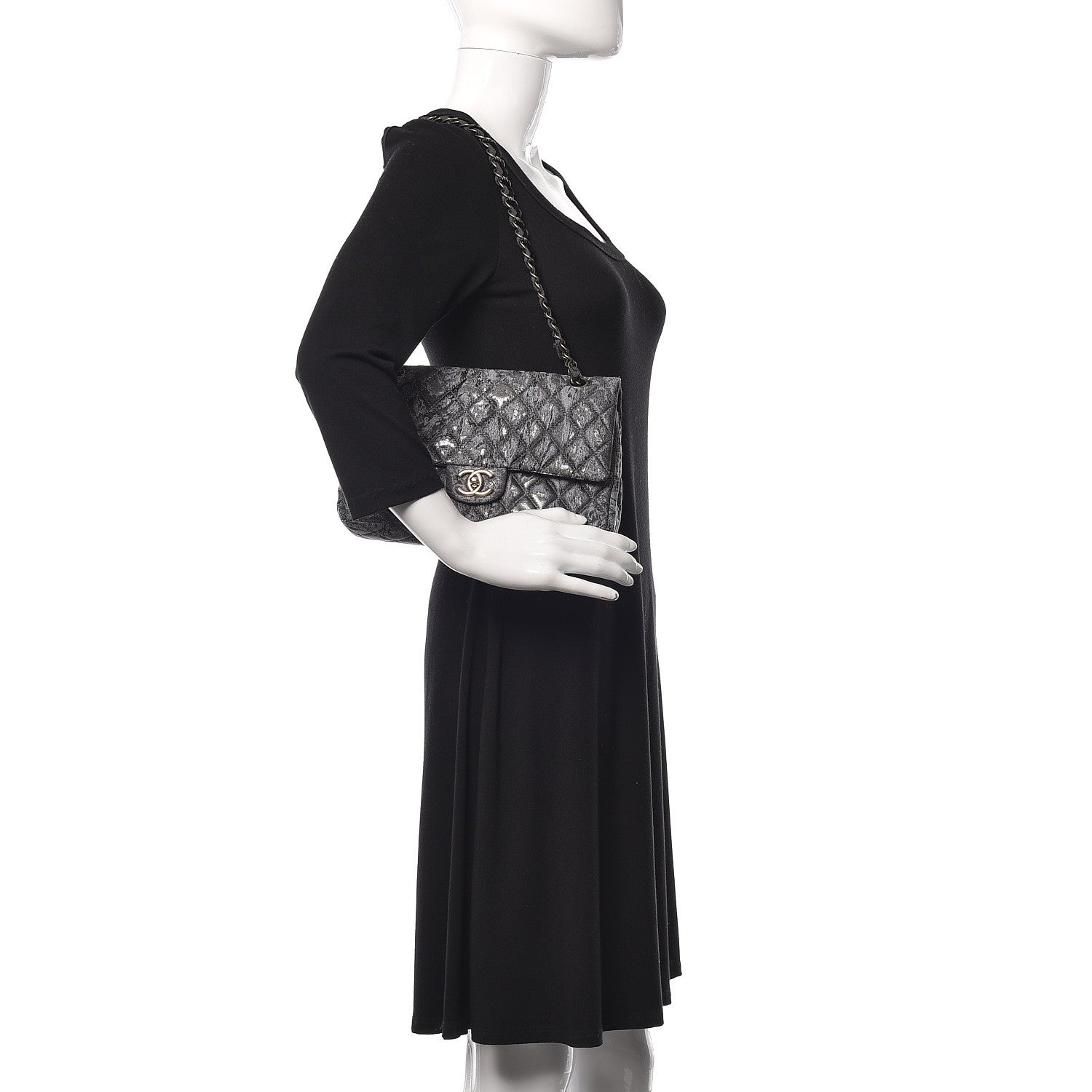 Chanel Metallic Brocade Quilted Medium Double Flap Dark Grey 2 of 15