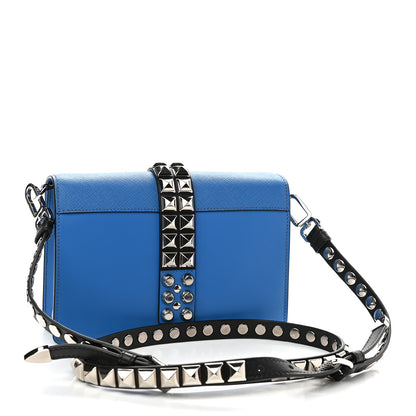 Prada Saffiano City Calfskin Studded Small Elektra Shoulder Bag Blue 3 of 8