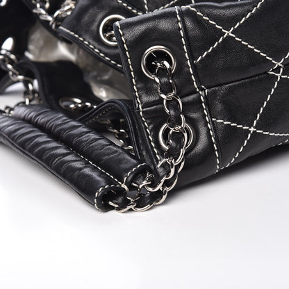Chanel Lambskin Contrast Stitch Small Drawstring Tote Black 11 of 14
